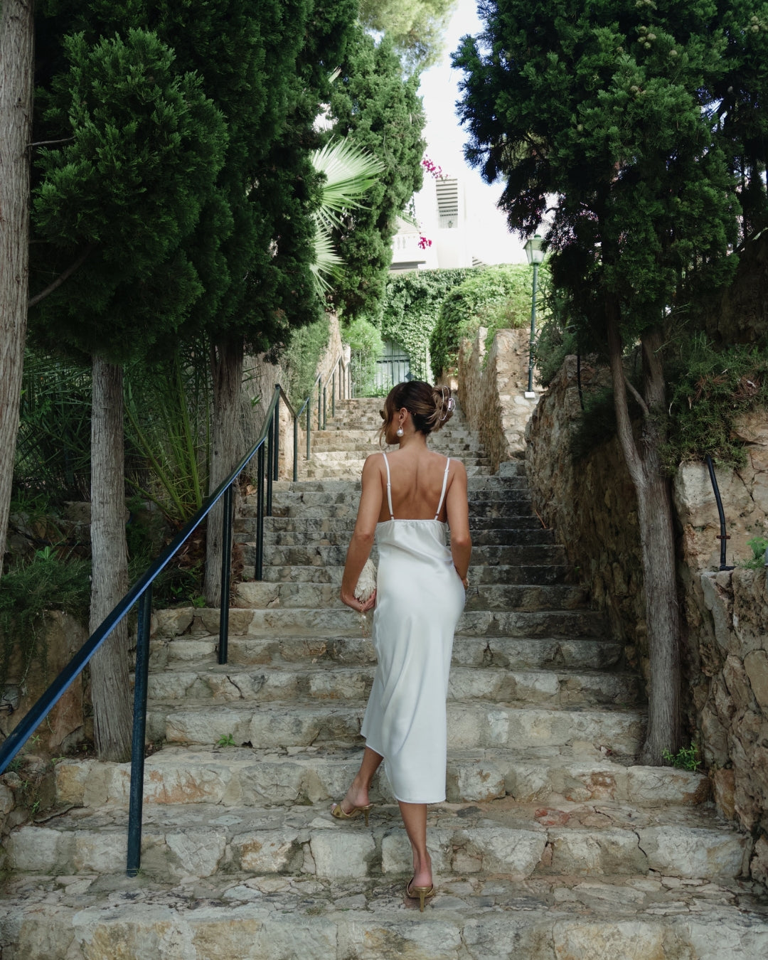 Lune Blanche Midi Robe – Satin with Feathers & Pearl Details