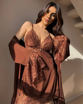 Noix Royale Set – Nightgown + Robe & Panty