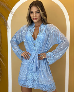 Bleu Précieux Set – Nightdress + Robe & Panty