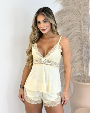 J’adore Fine Baby-Doll Set – ivory with gold thread lace